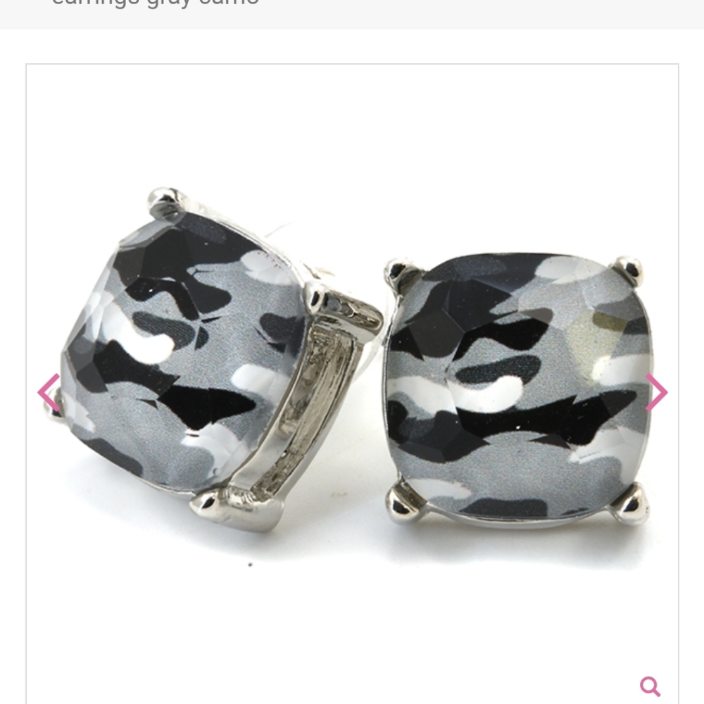 Gray Cushion Cut Glass Camo Stud Earrings